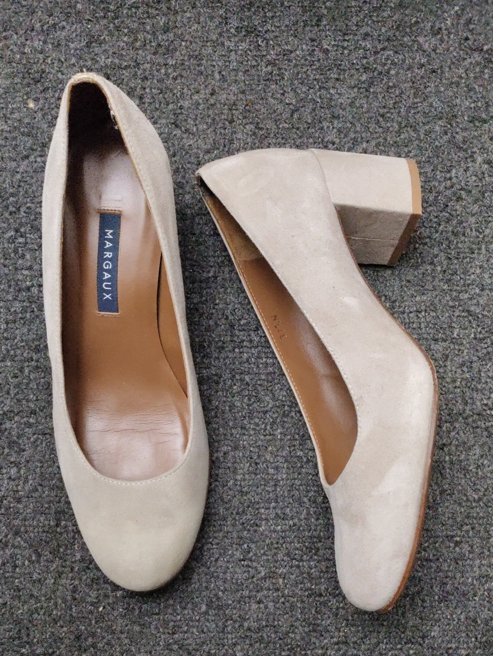 Margaux Suede Block Heel Pumps in Light Taupe